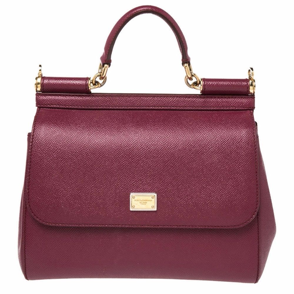 Authentic Dolce & Gabbana Sicily Burgundy Leather Tote